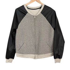 Faux leather and Jersey Zip-Up Jacket